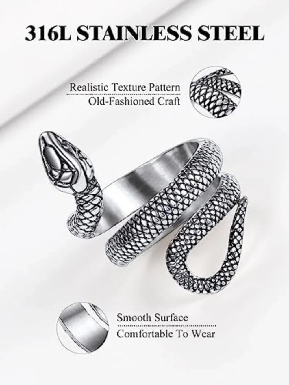 Stylish Black Snake Ring for Men & Women - Stainless Steel & 18K Gold Plated